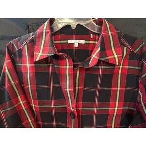 Foxcroft Wrinkle Free Size 22W Shaped Gingham plaid button up Women's Shirt Gold